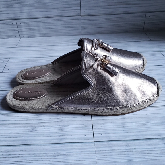 Coach Cassidy Espadrille Metallic Mule Slides - Picture 3 of 10